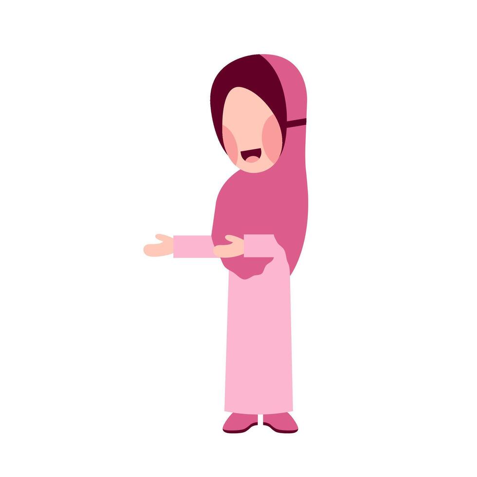 hijab meisje met uitleggen gebaar vector