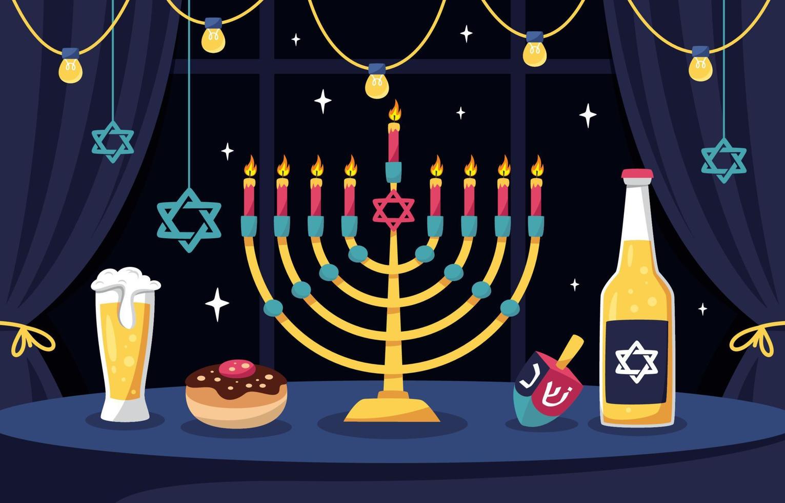 gelukkig hanukkah-concept met het aansteken van kaarsen in menora vector