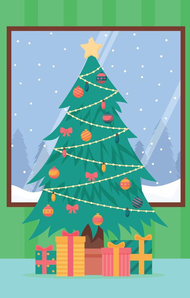 kerstboom met kleurrijke decoratie vector