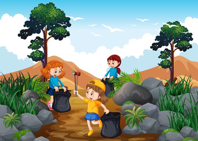 Kinderen die een trekkingsleep schoonmaken vector