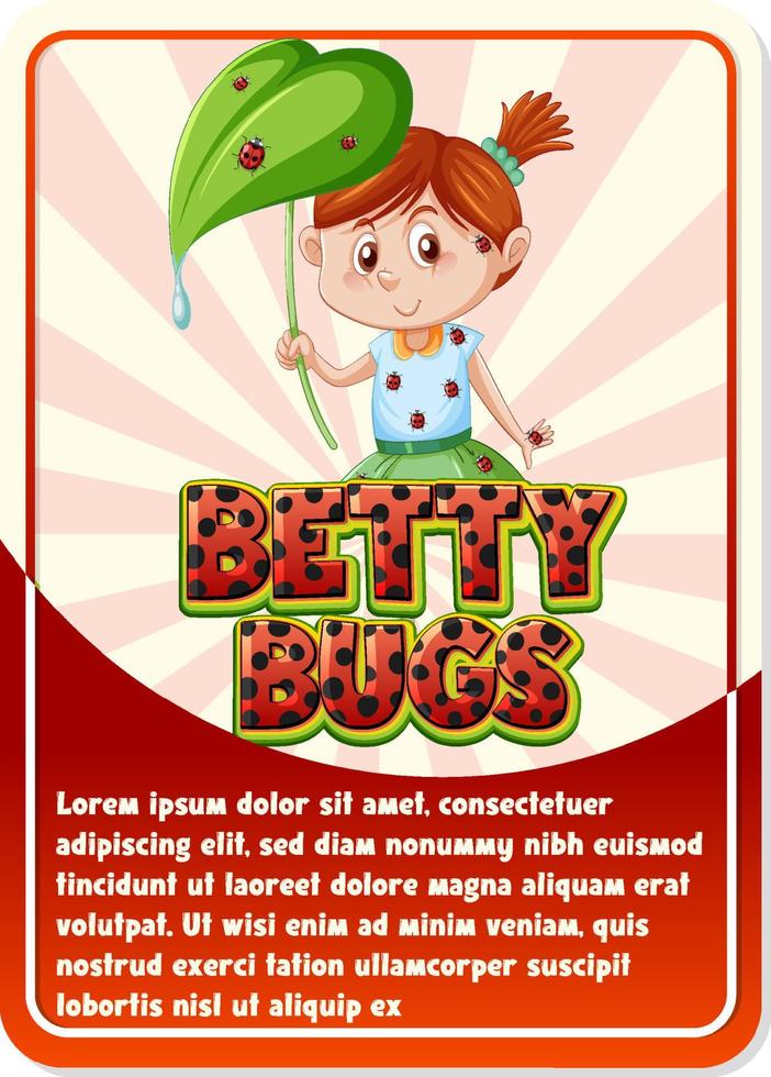karakter spelkaartsjabloon met woord betty bugs vector