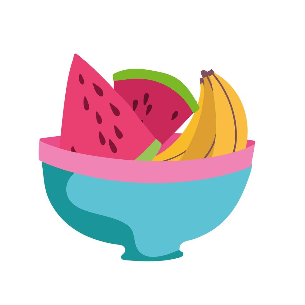 koken voedsel fruit in kom cartoon flat icon vector
