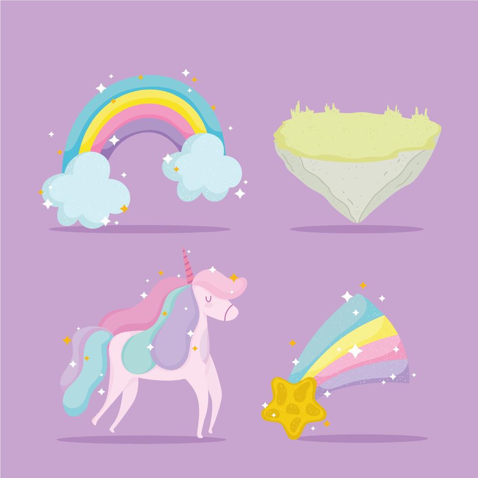 prinses verhaal eenhoorn regenboog ster decoratie pictogrammen cartoon vector