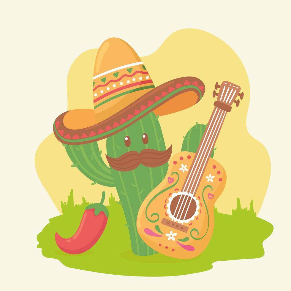 schattige cactus met gitaar vector