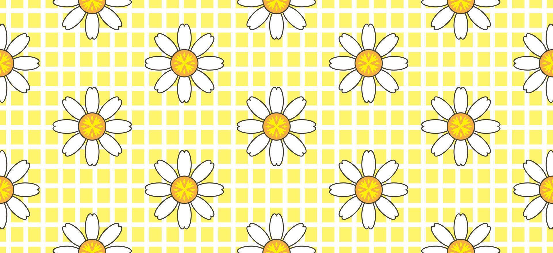 madeliefje bloem patroon. mooi wit bloem achtergrond. bloemen bloesem madeliefje. voorjaar wit bloem ontwerp vector. madeliefjes Aan een geel achtergrond. vector ontwerp voor kleding stof, inpakken papier, afdrukken kaart.