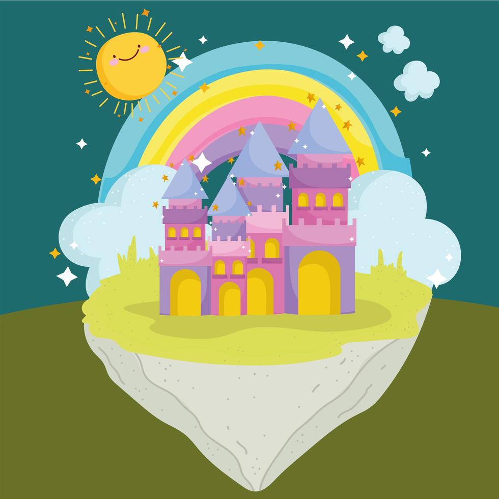 prinses verhaal cartoon regenboog kasteel fantasie verbeelding vector