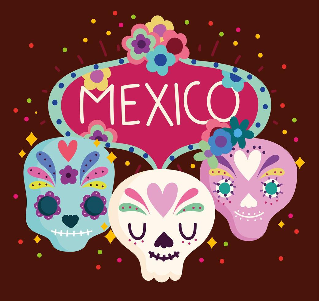 mexico dag van de doden bloemen schedel cultuur traditionele banner vector