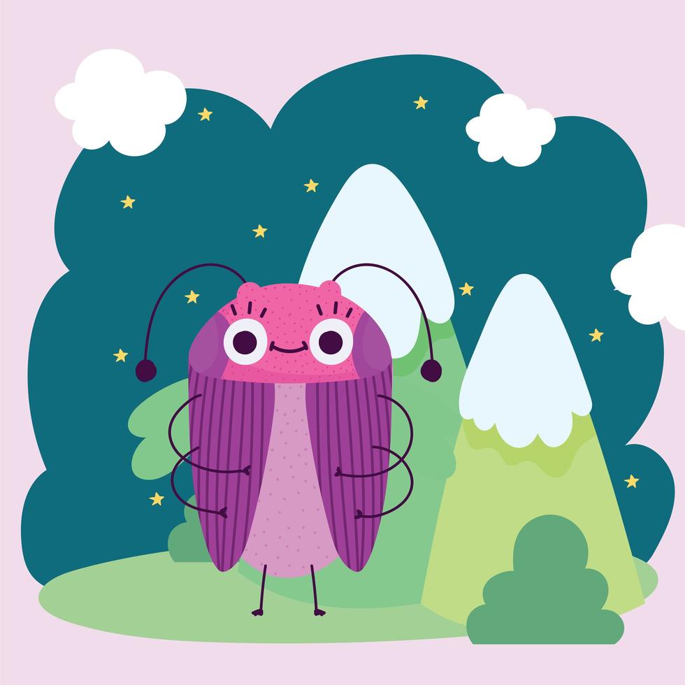 grappig insect dier bergen struiken natuur cartoon vector