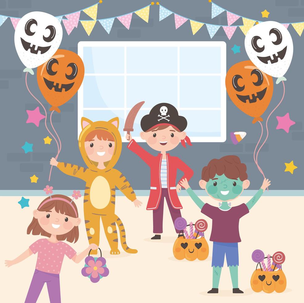 kinderen vieren halloween vector