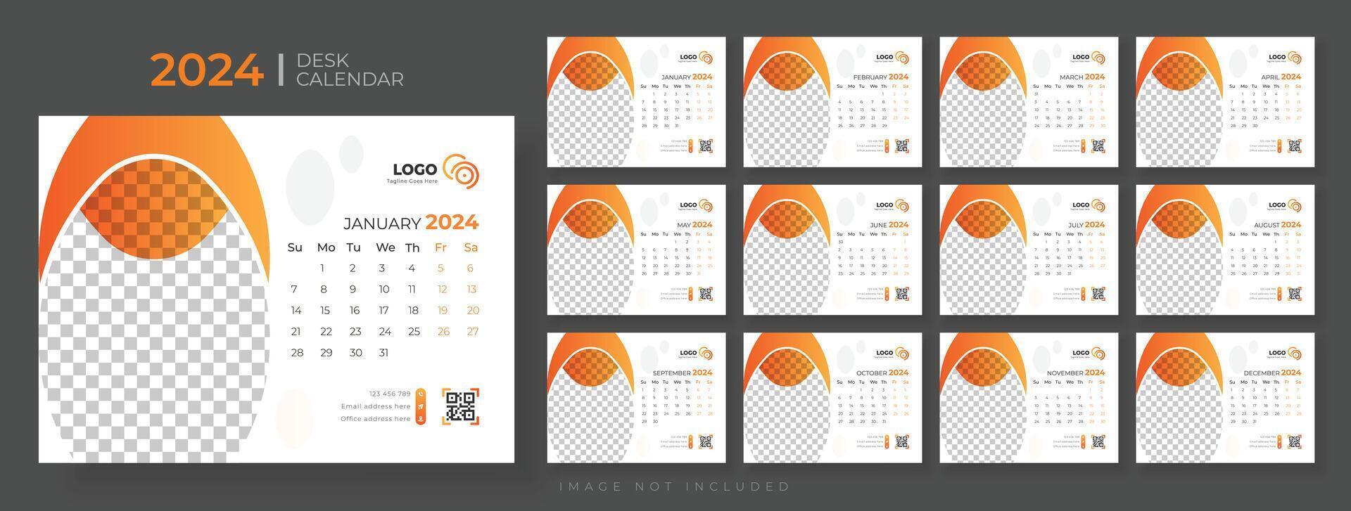 modern bureau kalender 2024, kantoor kalender 2024,week begint Aan zondag, sjabloon voor jaar- kalender 2024. vector