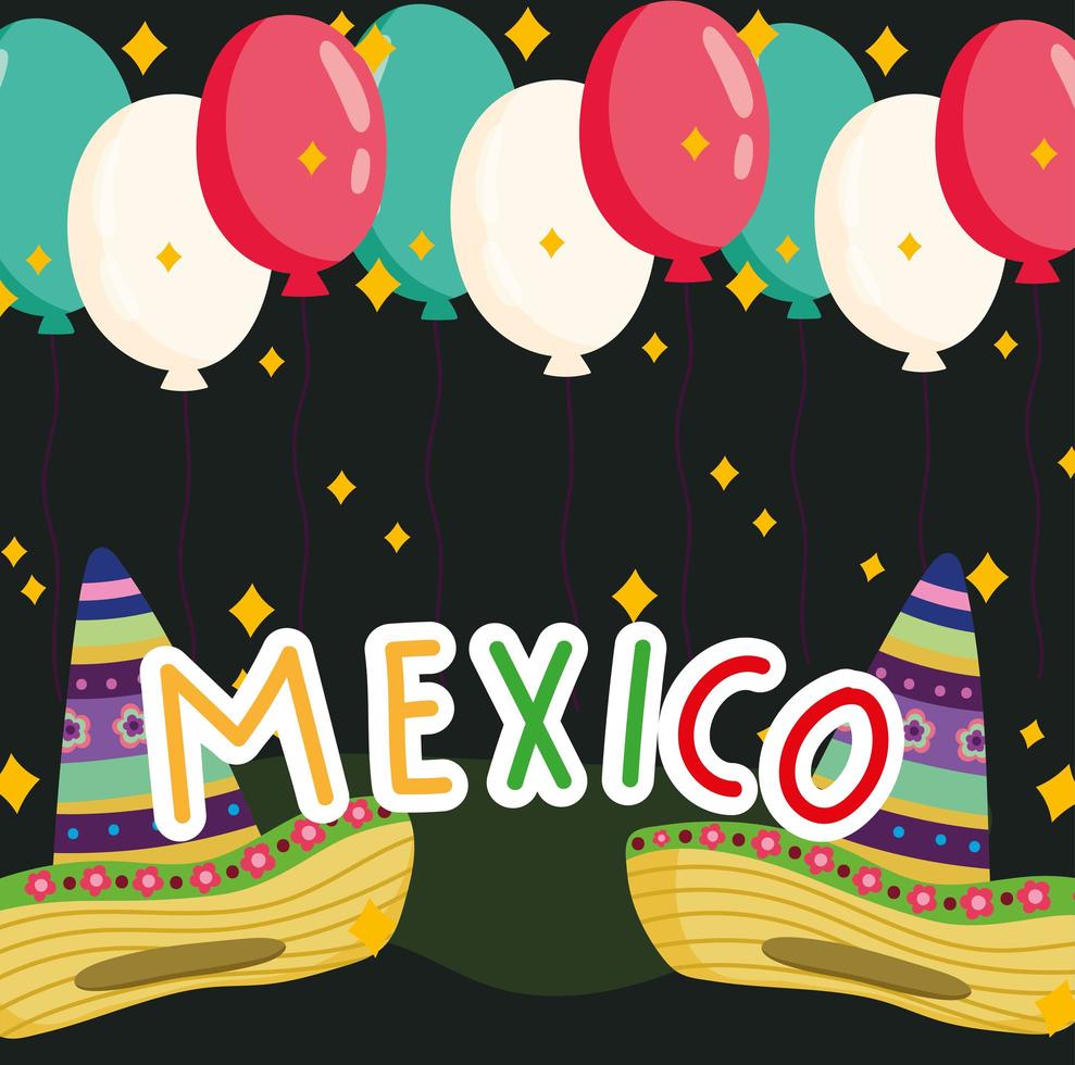 mexico cultuur traditionele hoed ballonnen feestelijk feestontwerp vector