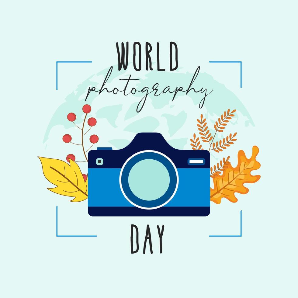 wereld fotografie dag met camera vector illustratie.