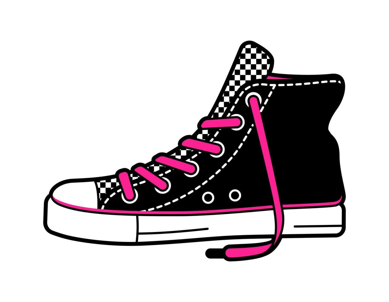 sportschoenen in modieus emo-goth stijl van de jaren 2000. vlak vector illustratie, hand- getrokken. esthetiek, 00s. roze en zwart