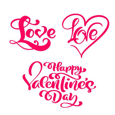 Set van rode kalligrafie woord &quot;Love&quot; &amp; &quot;Happy Valentine&#39;s Day&quot; vector