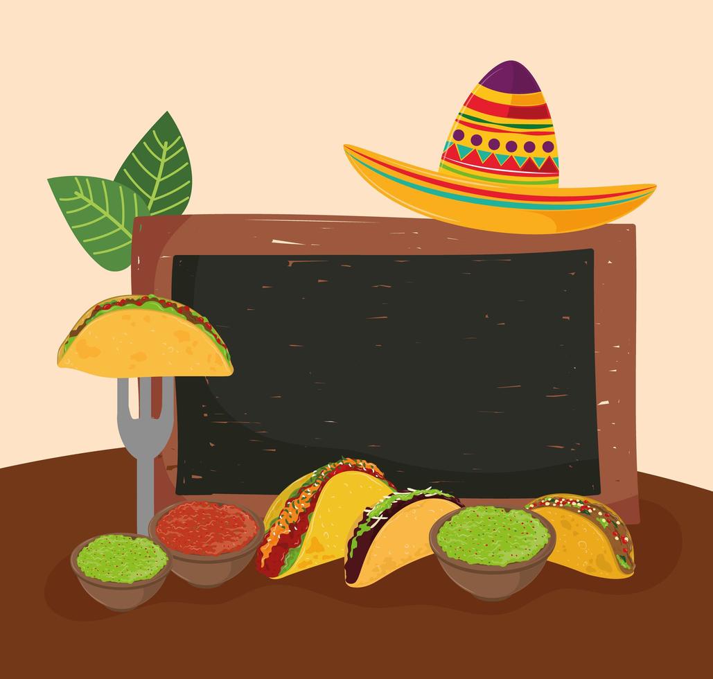 Mexicaanse taco's en schoolbord vector