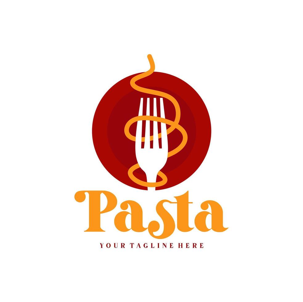 spaghetti pasta noodle logo illustratie. pasta logo icoon met een combinatie van noedels of pasta, vork vector