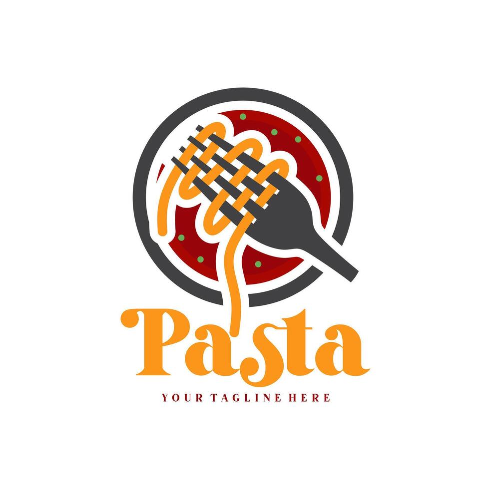 spaghetti pasta noodle logo illustratie. pasta logo icoon met een combinatie van noedels of pasta, vork vector