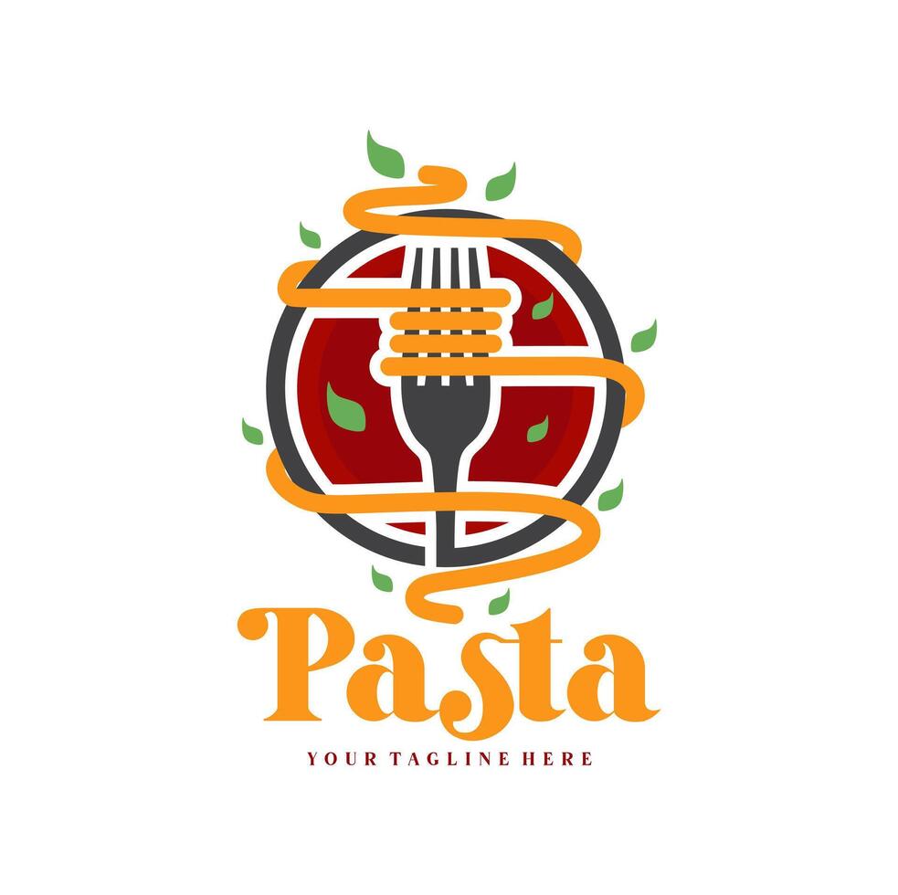 spaghetti pasta noodle logo illustratie. pasta logo icoon met een combinatie van noedels of pasta, vork vector