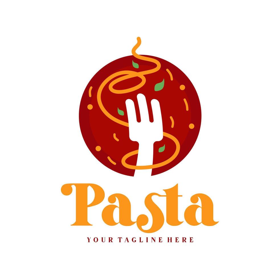 spaghetti pasta noodle logo illustratie. pasta logo icoon met een combinatie van noedels of pasta, vork vector