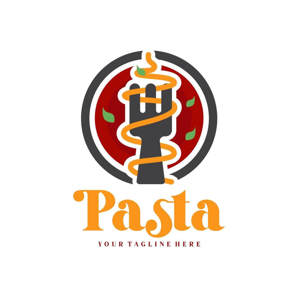 spaghetti pasta noodle logo illustratie. pasta logo icoon met een combinatie van noedels of pasta, vork vector