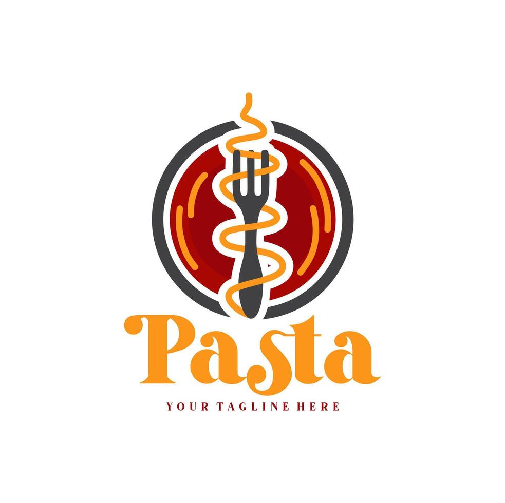 spaghetti pasta noodle logo illustratie. pasta logo icoon met een combinatie van noedels of pasta, vork vector