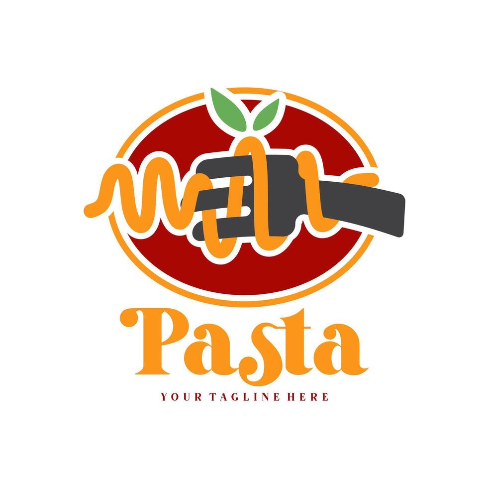 spaghetti pasta noodle logo illustratie. pasta logo icoon met een combinatie van noedels of pasta, vork vector