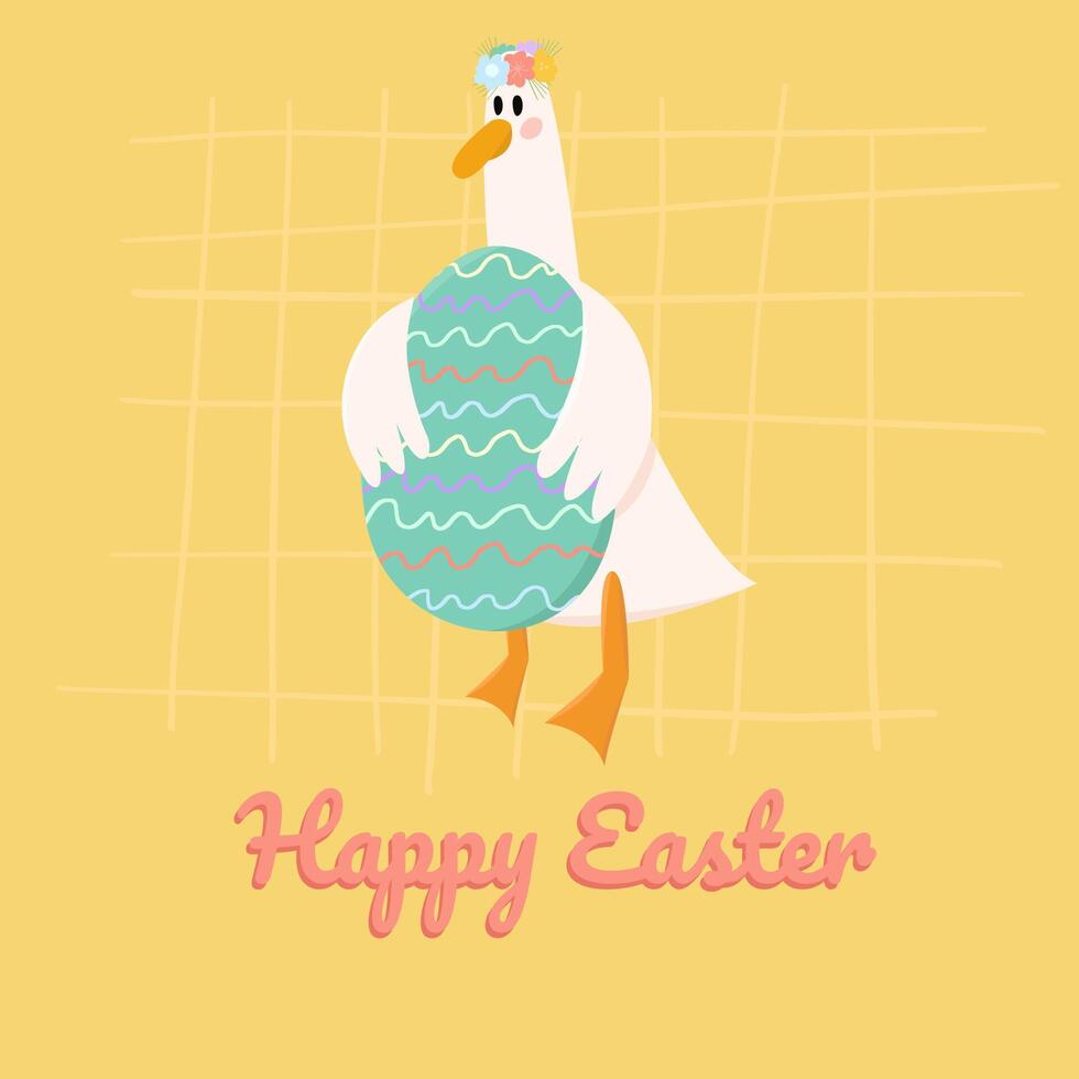 schattig gans Holding Pasen ei. gelukkig Pasen. Hallo de lente. gebruikt voor groet kaart, en poster ontwerp. vector
