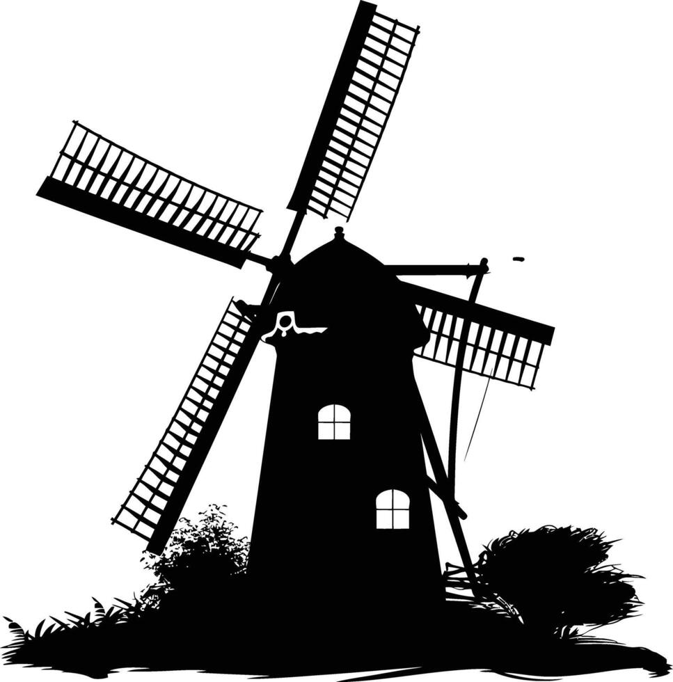 ai gegenereerd silhouet windmolen zwart kleur enkel en alleen vol lichaam vector