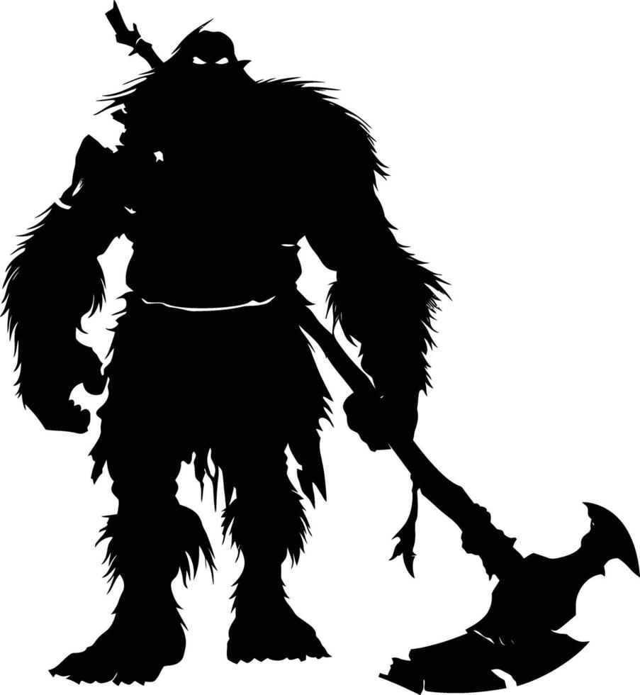 ai gegenereerd silhouet boeman mythisch ras van spel met groot bijl zwart kleur enkel en alleen vector