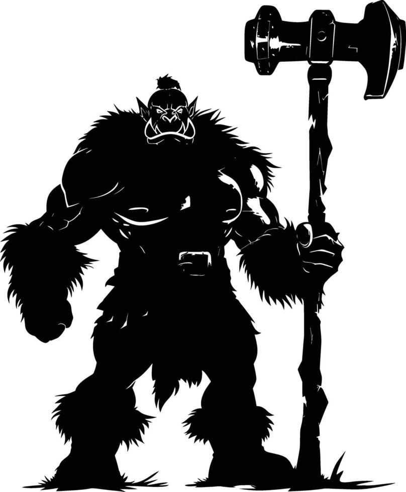 ai gegenereerd silhouet orc mythisch ras van spel met groot hamer zwart kleur enkel en alleen vector