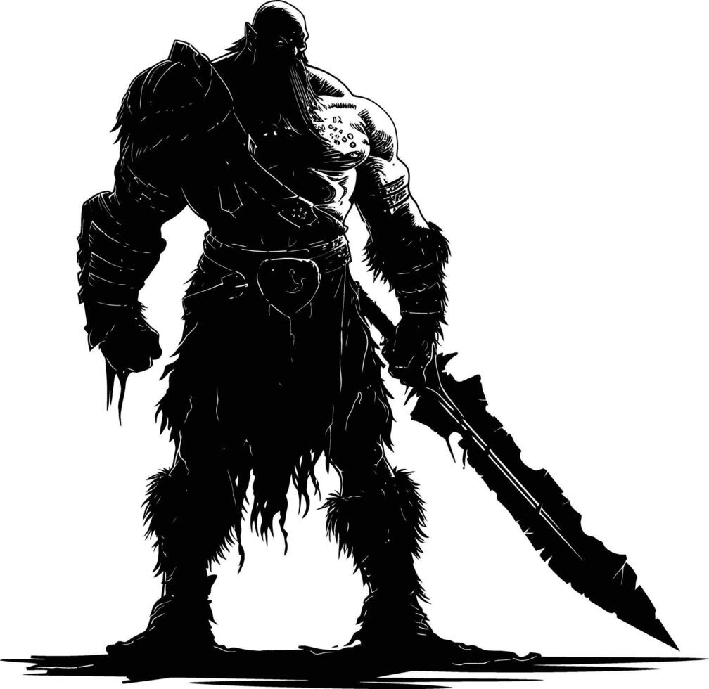 ai gegenereerd silhouet orc mythisch ras van spel met groot zwaard zwart kleur enkel en alleen vector