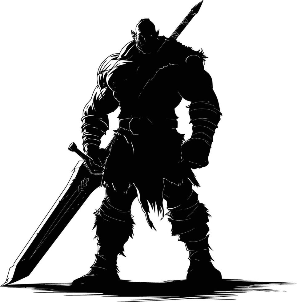 ai gegenereerd silhouet orc mythisch ras van spel met groot zwaard zwart kleur enkel en alleen vector