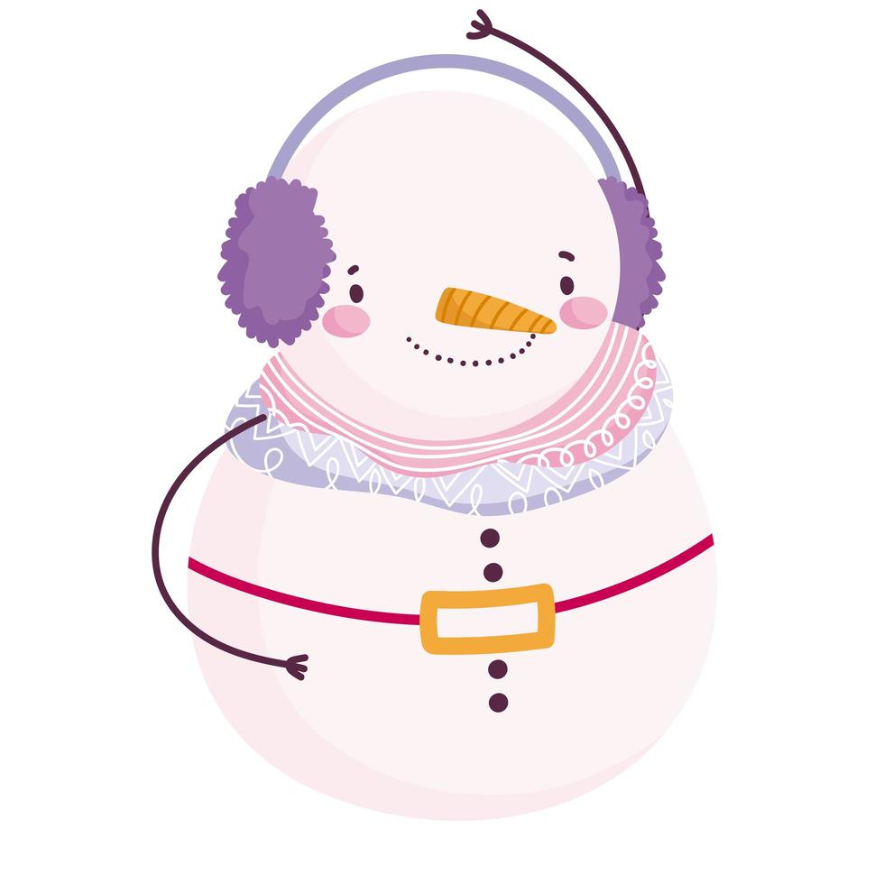 vrolijk kerstfeest, schattige sneeuwpop met oorkappen viering icoon isolatie vector