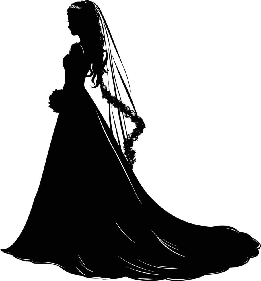 ai gegenereerd silhouet de bruid vrouw vol lichaam zwart kleur enkel en alleen vector
