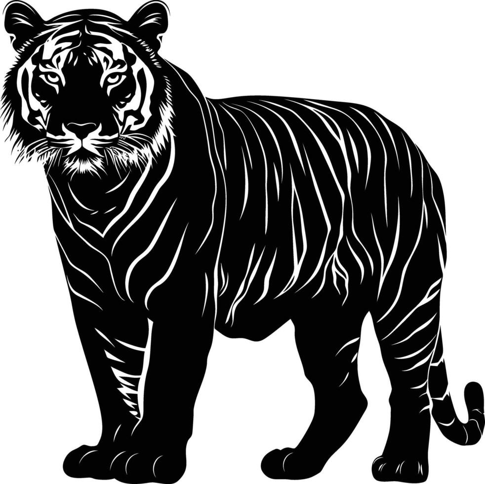 ai gegenereerd silhouet tijger zwart kleur enkel en alleen vol lichaam vector