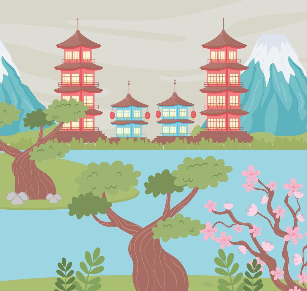 schattig landschap in japan vector