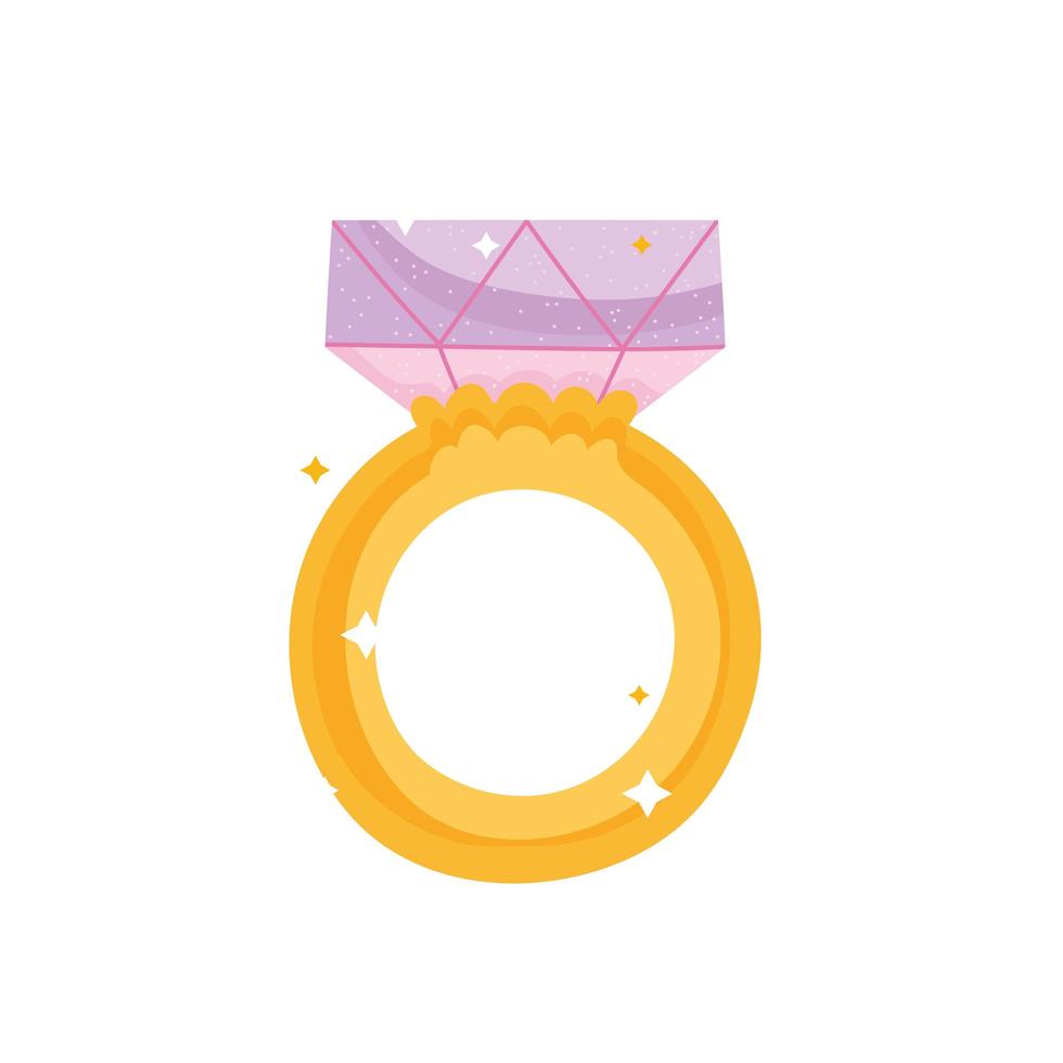 prinses verhaal ring met diamant cartoon geïsoleerd ontwerp vector