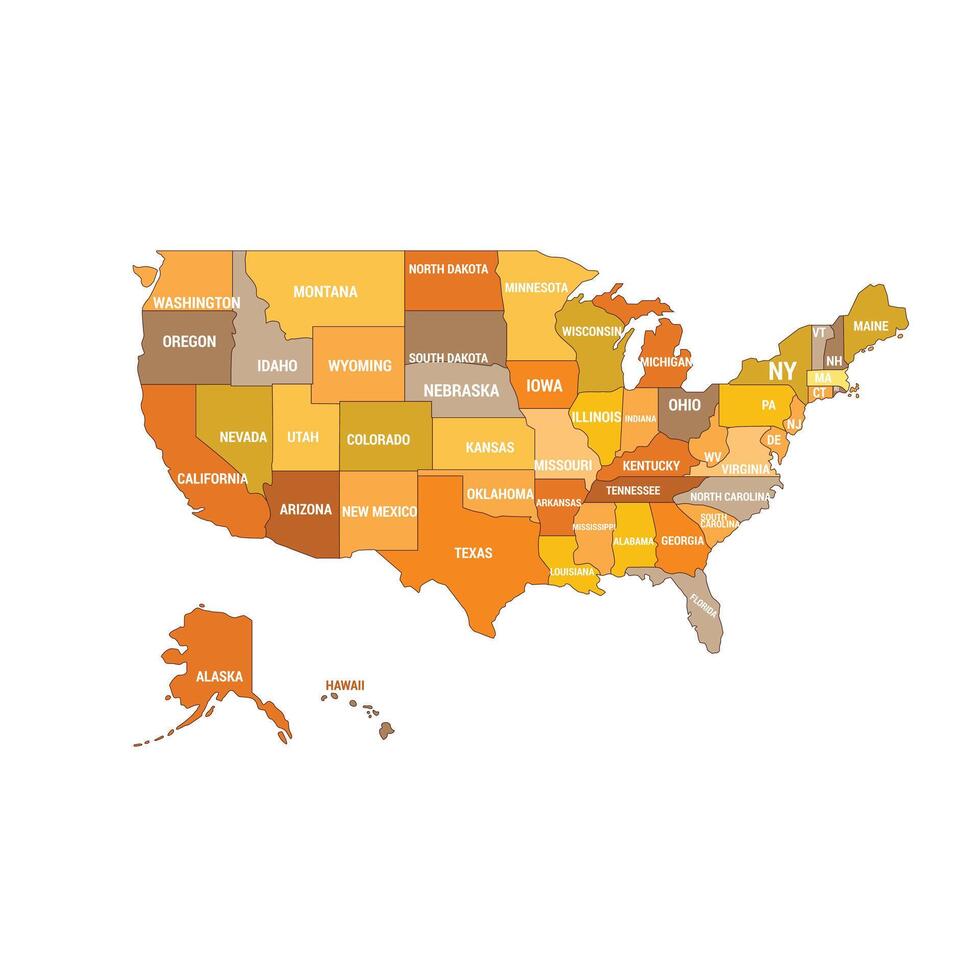 kleurrijk Amerikaans kaart en allemaal staten naam met wit kleur achtergrond vector kunst