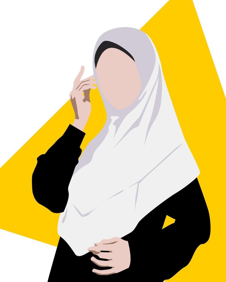 vlak illustratie van moslim vrouw in zwart jurk en wit hijab vector