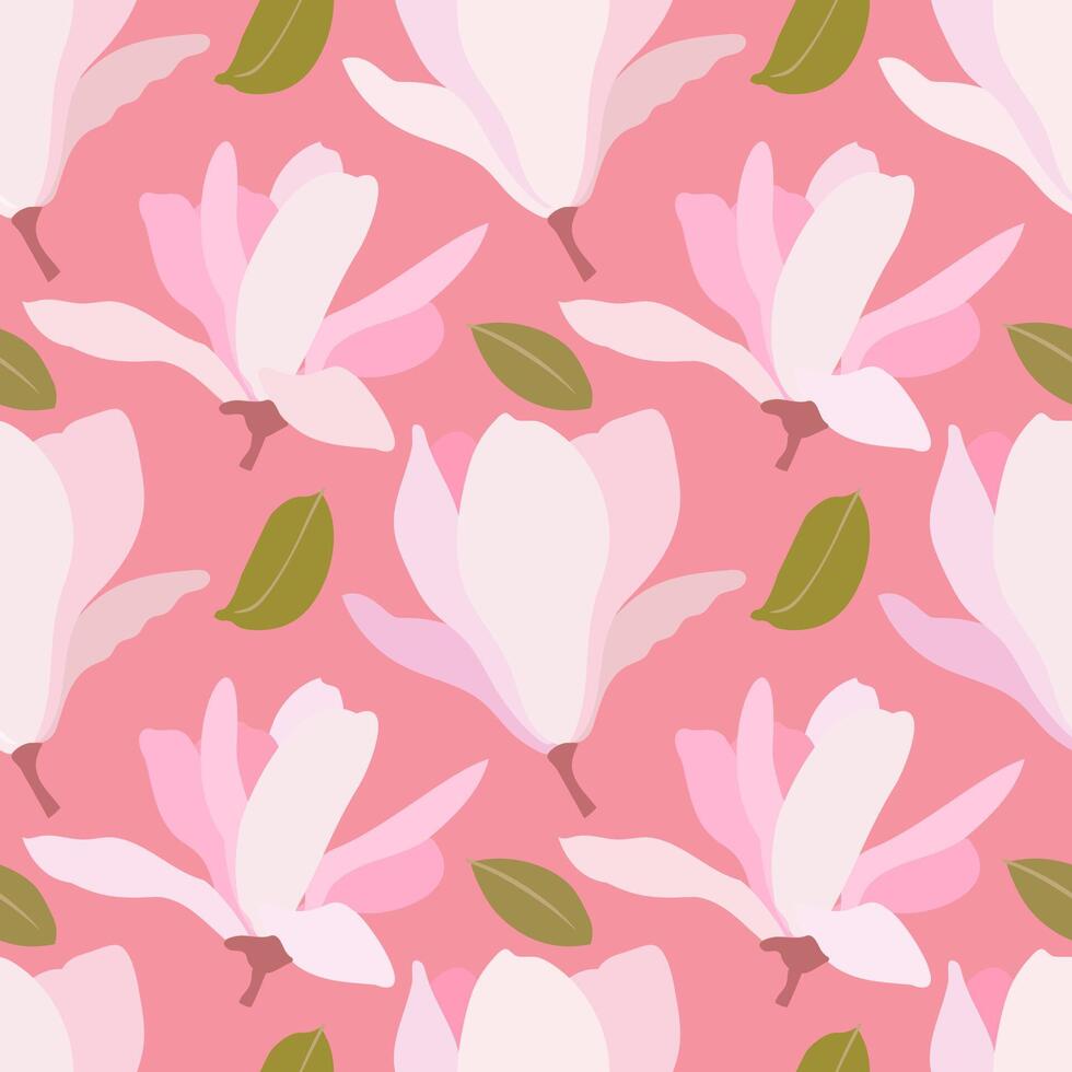 hand getekend naadloos patroon met bloemen. magnolia. delicaat groen en roze kleuren. het kan worden gebruikt voor textiel, mode, behang, omhulsel papier, notebooks. vector