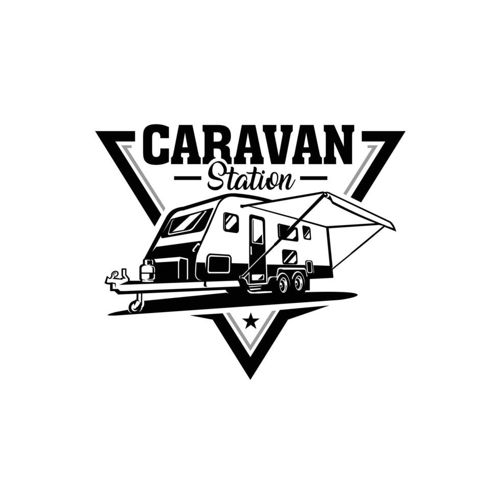 caravan station klaar gemaakt embleem logo vector geïsoleerd. het beste voor caravan camper aanhangwagen verwant industrie