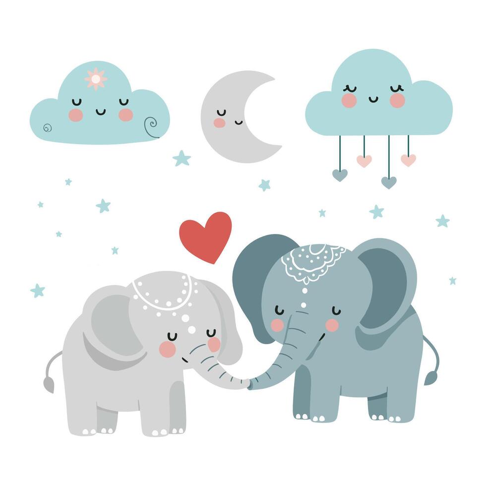 Valentijnsdag dag illustratie van twee schattig olifanten in liefde voor kinderen. Valentijn clip art vector