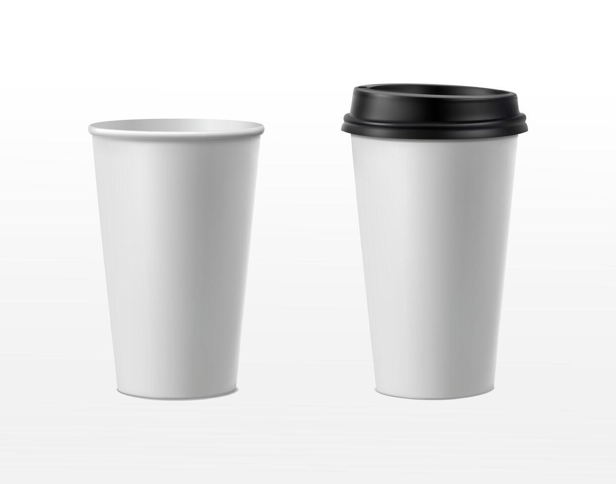 3d realistisch vector icoon illustratie. papier koffie kop met zwart deksel en zonder.