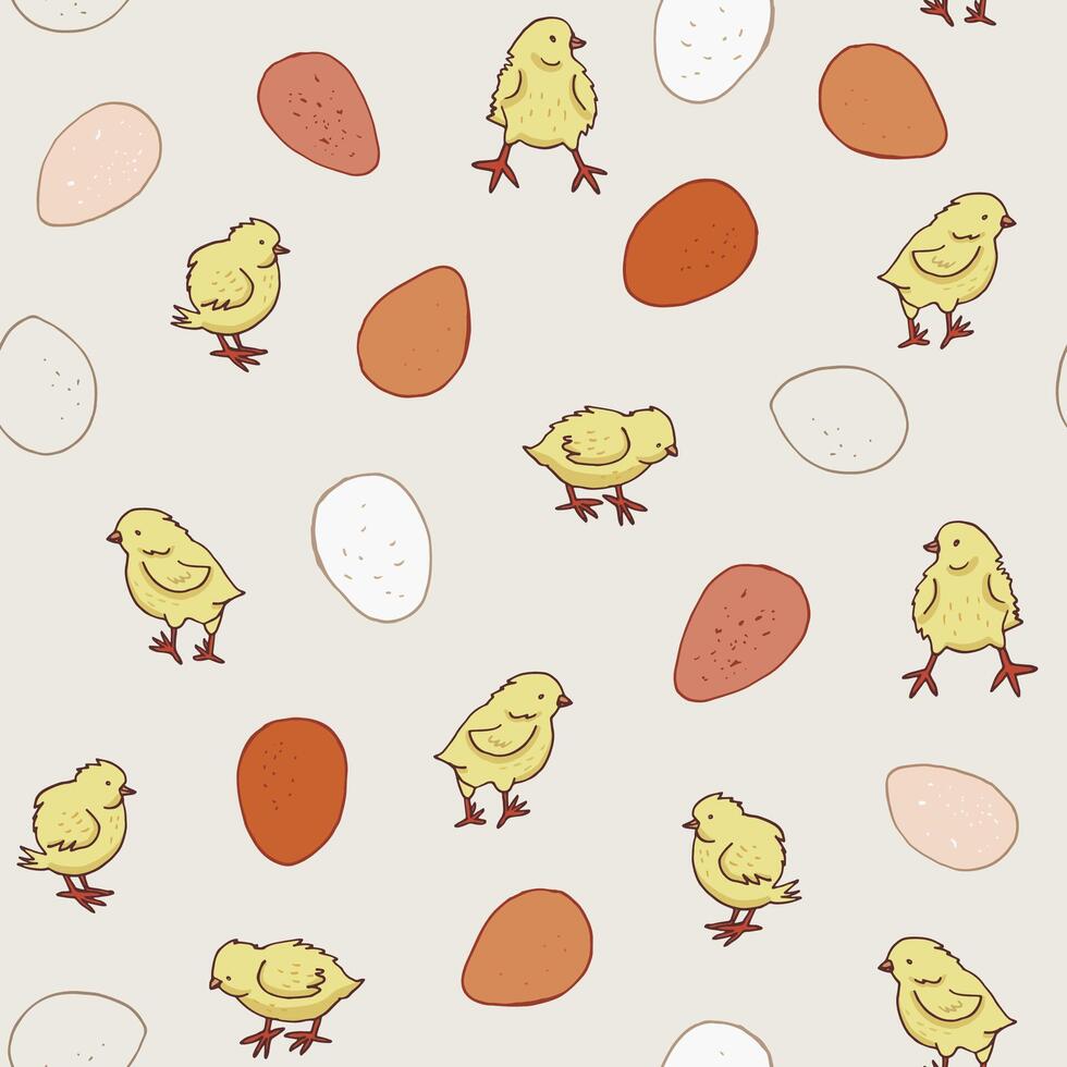 Pasen eieren en kuiken vector naadloos patroon.