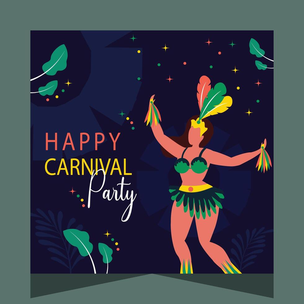 gelukkig braziliaans carnaval dans partij sociaal media post illustratie vector