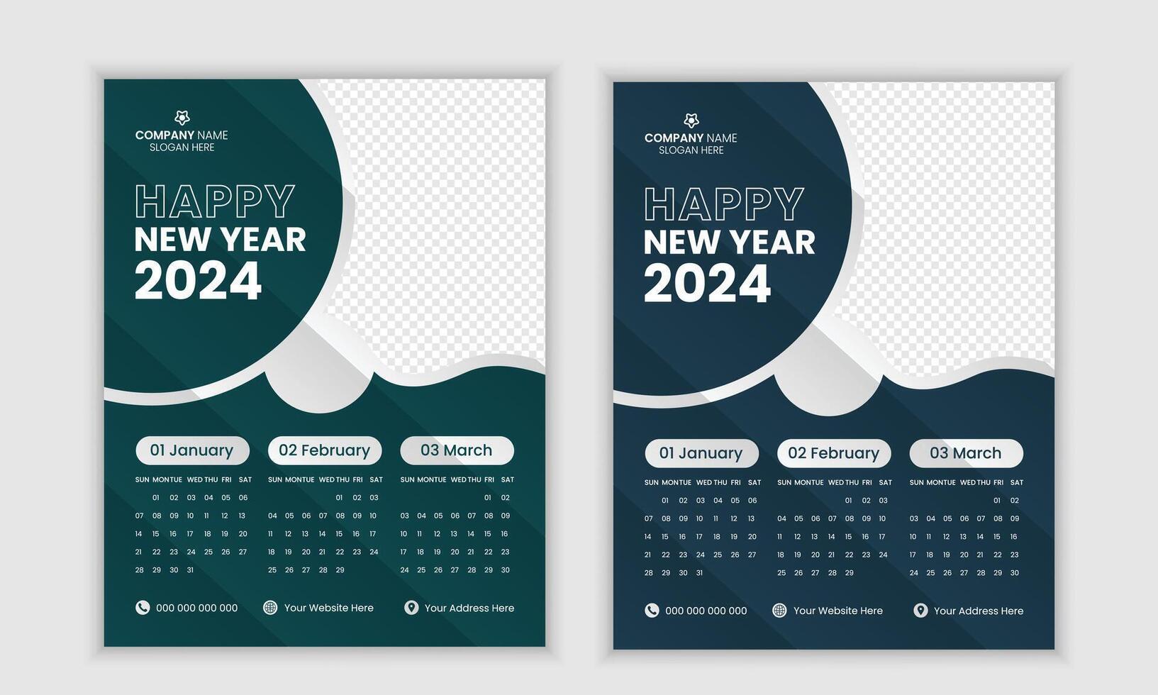 ceatief modern gelukkig nieuw jaar 2024 kalender ontwerp vector