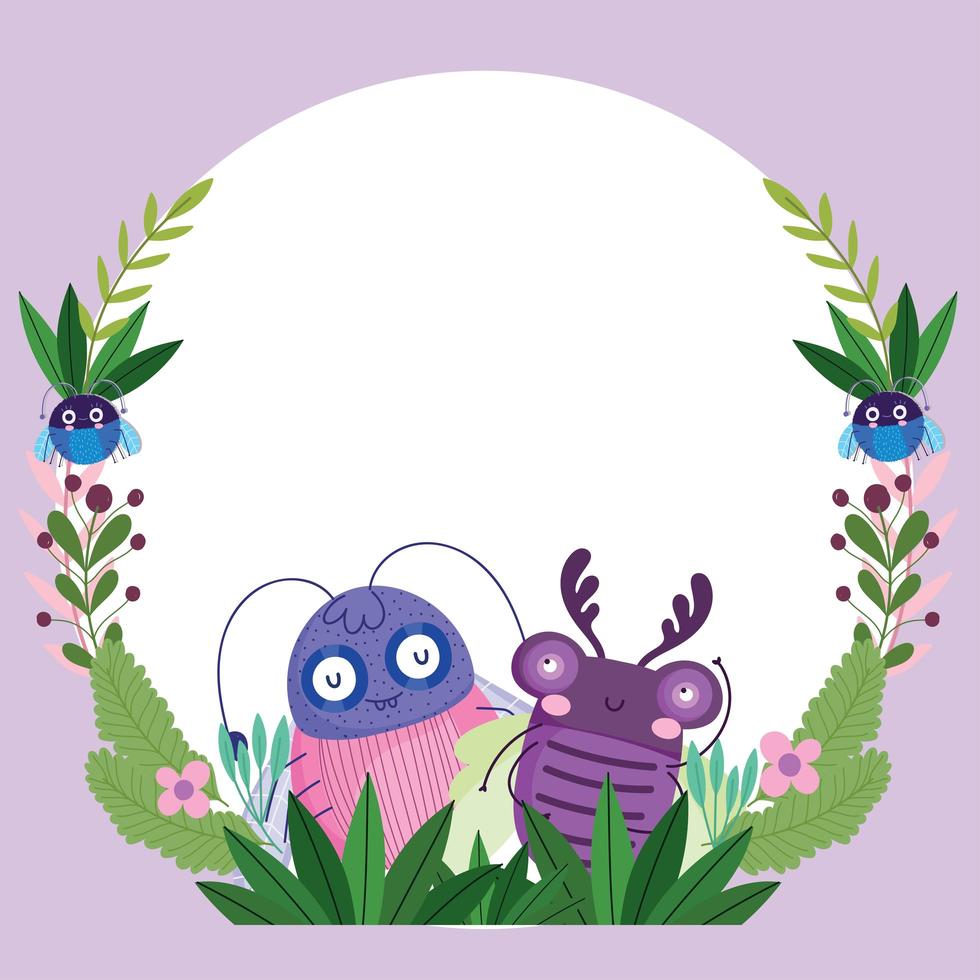 grappige insecten bloem flora decoratie cartoon banner sjabloonontwerp vector