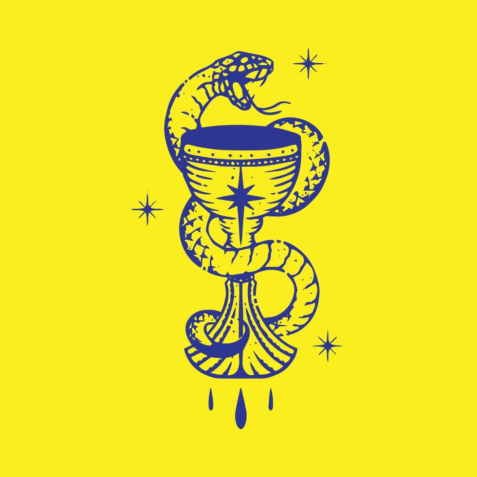 medisch apotheek caduceus logo. glas wijn met slang illustratie vector