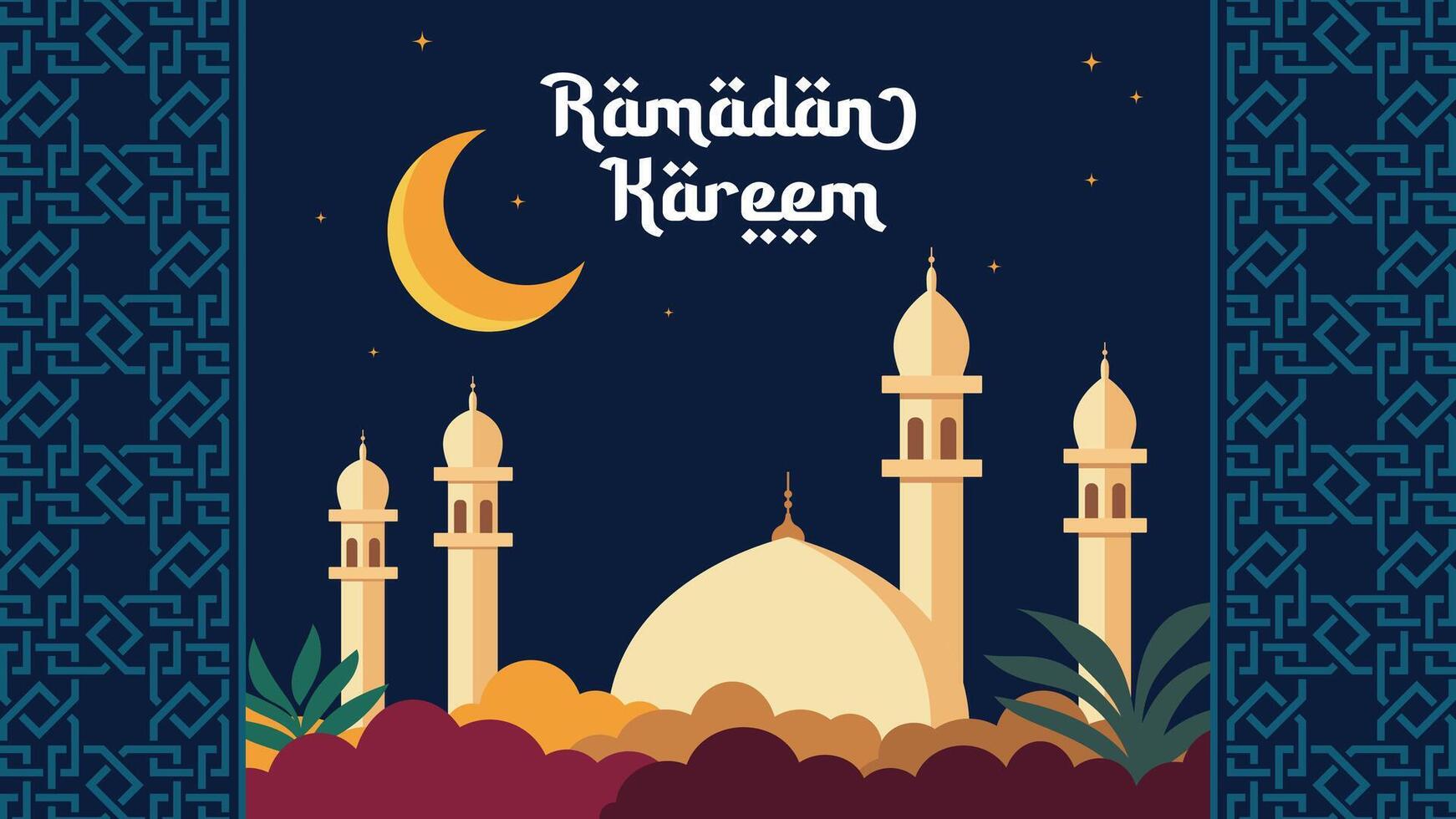 vector illustratie van Ramadan kareem achtergrond met moskee en kalligrafie. geschikt voor groet kaarten, posters en spandoeken.