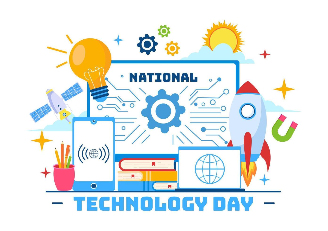 nationaal technologie dag vector illustratie Aan 11 mei met creatief digitaal voor innovatie en ontwikkeling van hoog tech in vlak tekenfilm achtergrond